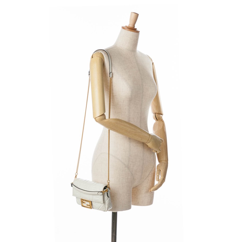 Fendi Mini Zucca Embossed Leather Baguette Satchel - Image 12