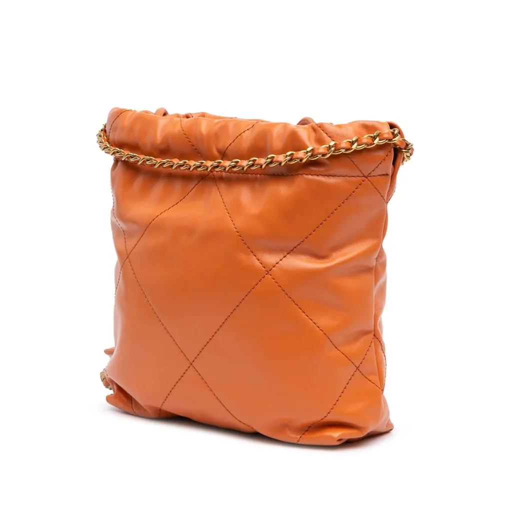 Chanel Mini Shiny Calfskin 22 Handbag Orange Leather Good - Back View