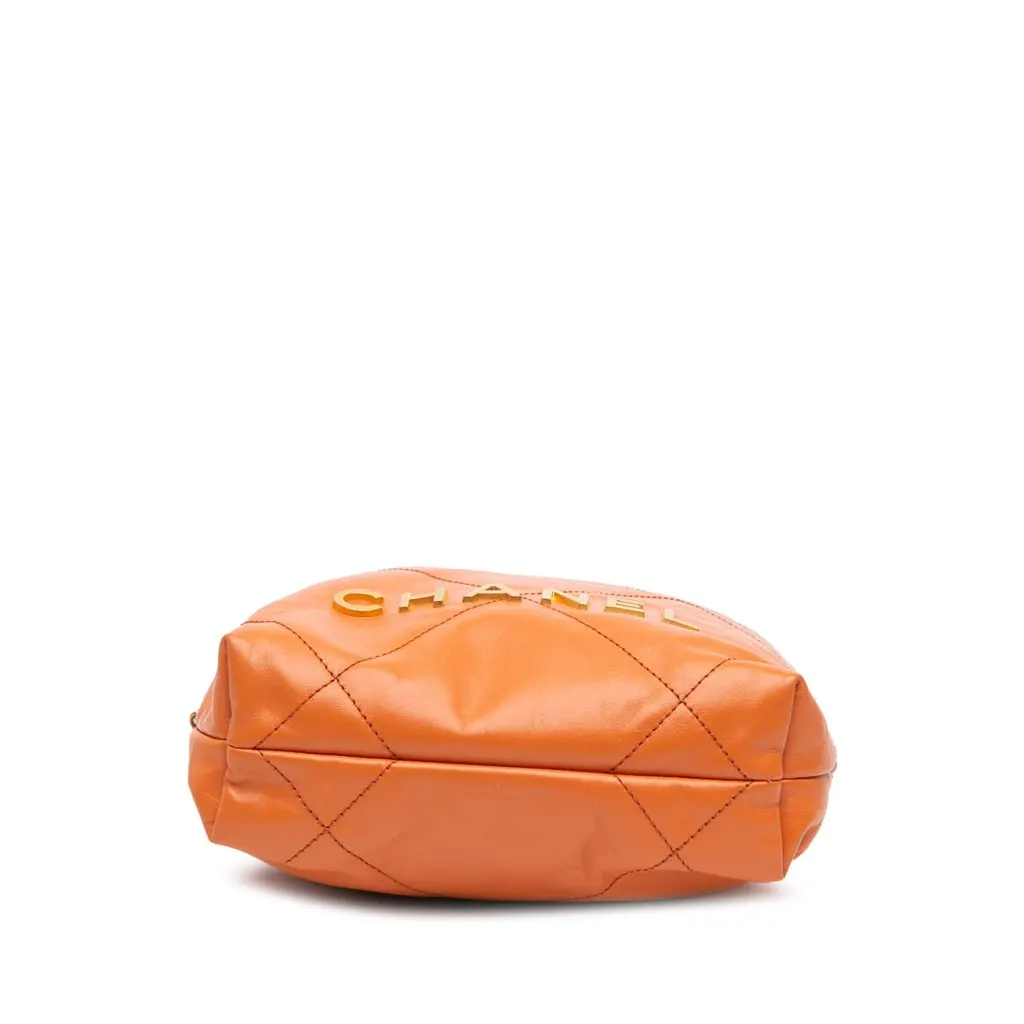 Chanel Mini Shiny Calfskin 22 Handbag Orange Leather Good - Inside View
