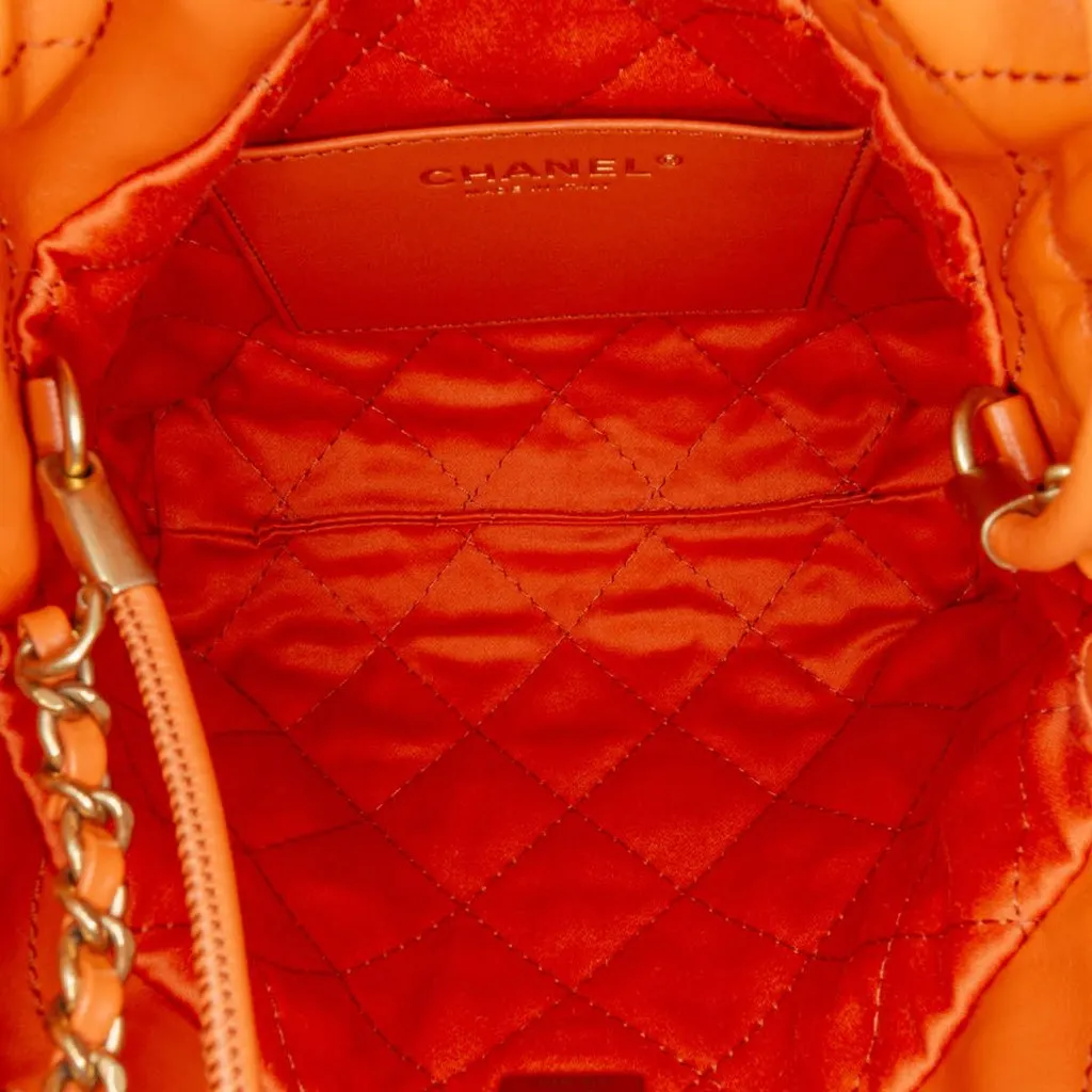 Chanel Mini Shiny Calfskin 22 Handbag Orange Leather Good - Model View
