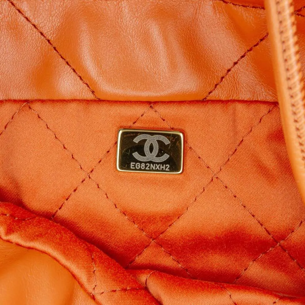 Chanel Mini Shiny Calfskin 22 Handbag Orange Leather Good - Box View