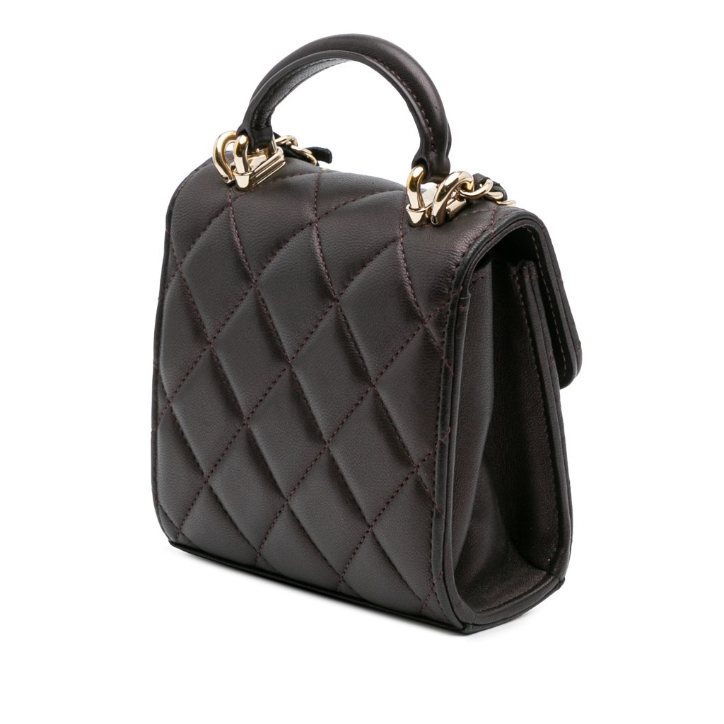 Chanel CC Quilted Iridescent Lambskin Top Handle Flap Clutch With Chain - Back view