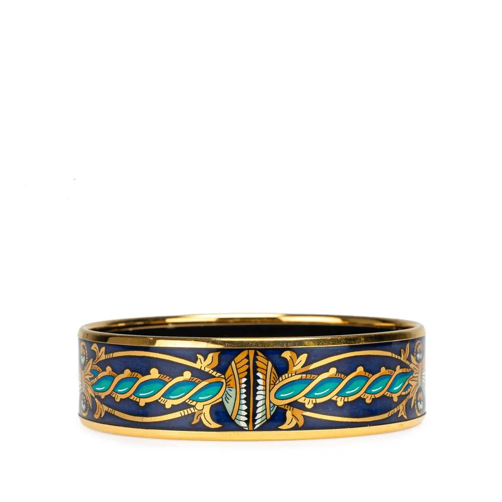 Hermès Wide Enamel Cloisonne Bangle 65 Blue Good - Front View