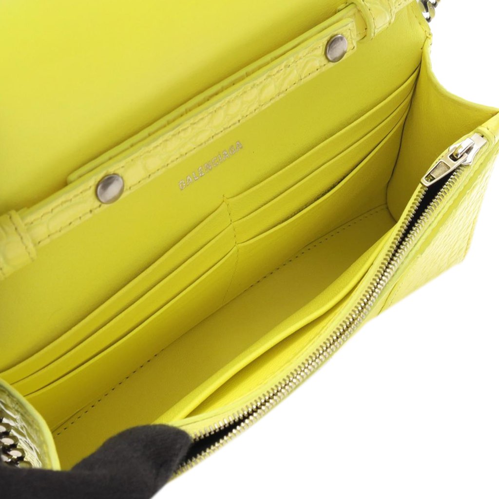 Balenciaga Shiny Calfskin Crocodile Embossed Hourglass Wallet On Chain - 3