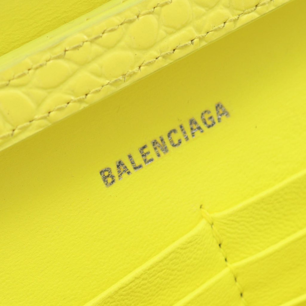 Balenciaga Shiny Calfskin Crocodile Embossed Hourglass Wallet On Chain - 4