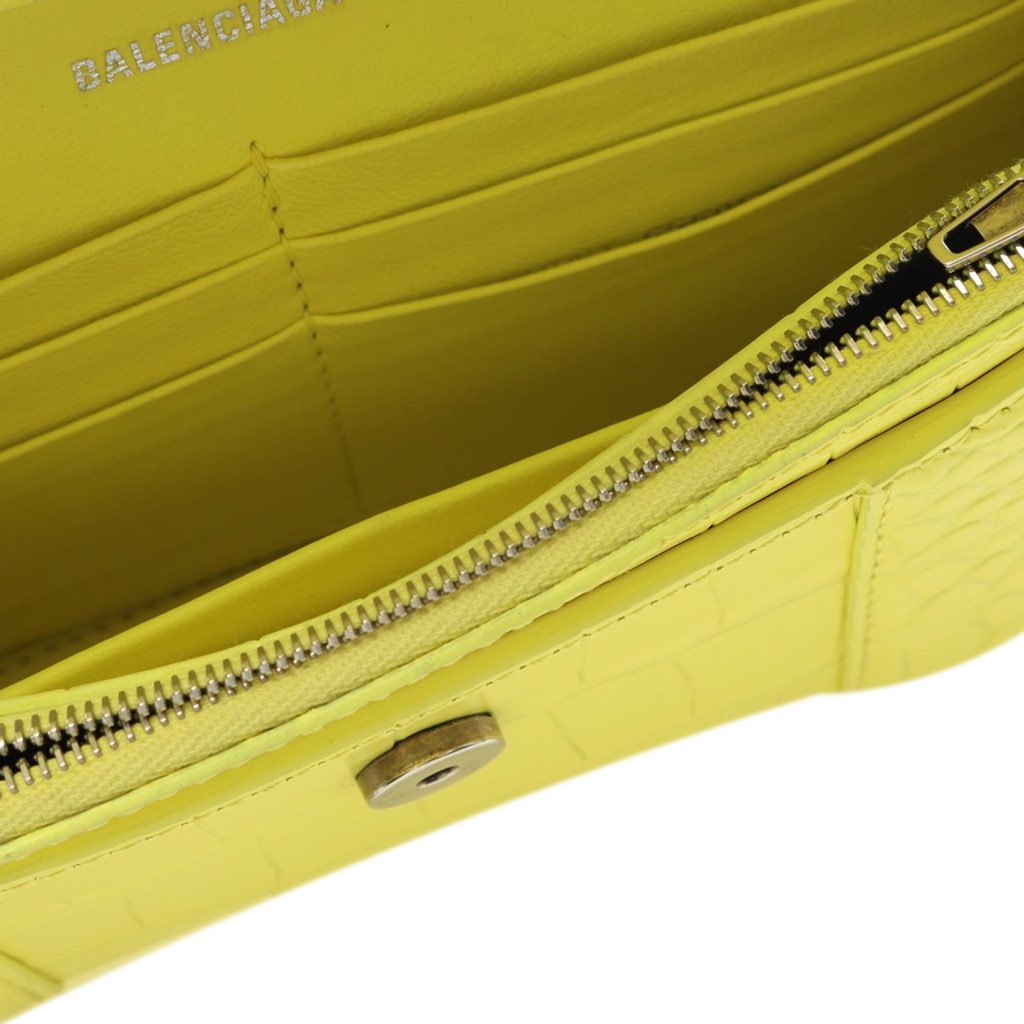 Balenciaga Shiny Calfskin Crocodile Embossed Hourglass Wallet On Chain - 5