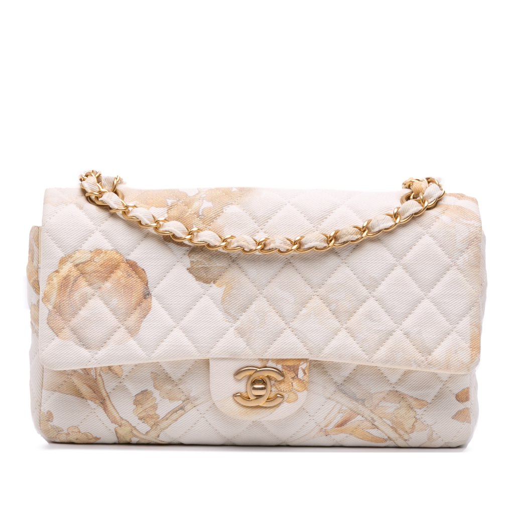 Chanel Medium Classic Printed Denim Floral Double Flap