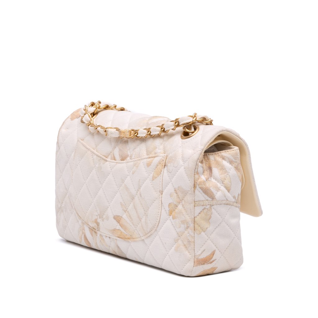 Chanel Medium Classic Printed Denim Floral Double Flap - Back view