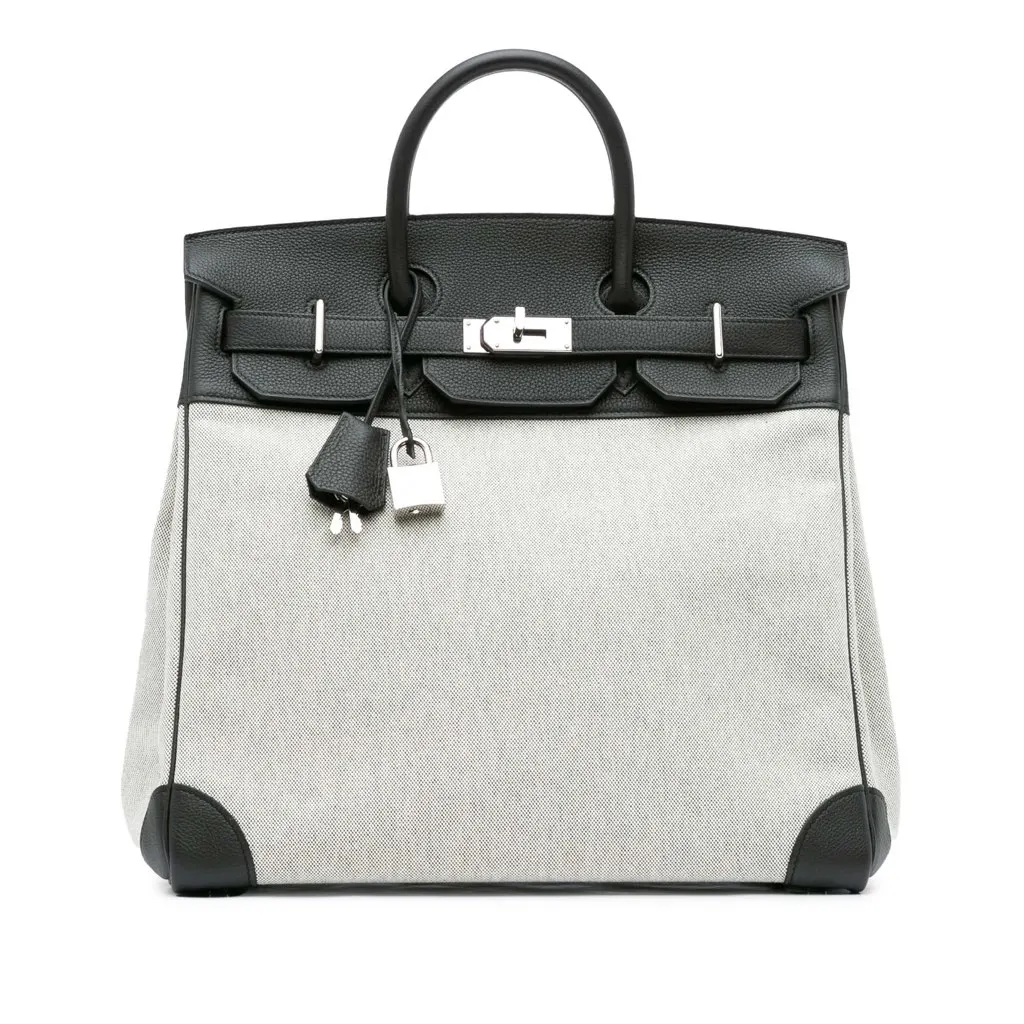 Hermès Toile Criss and Evercolor HAC Birkin 40 Grey Canvas Good - Front View