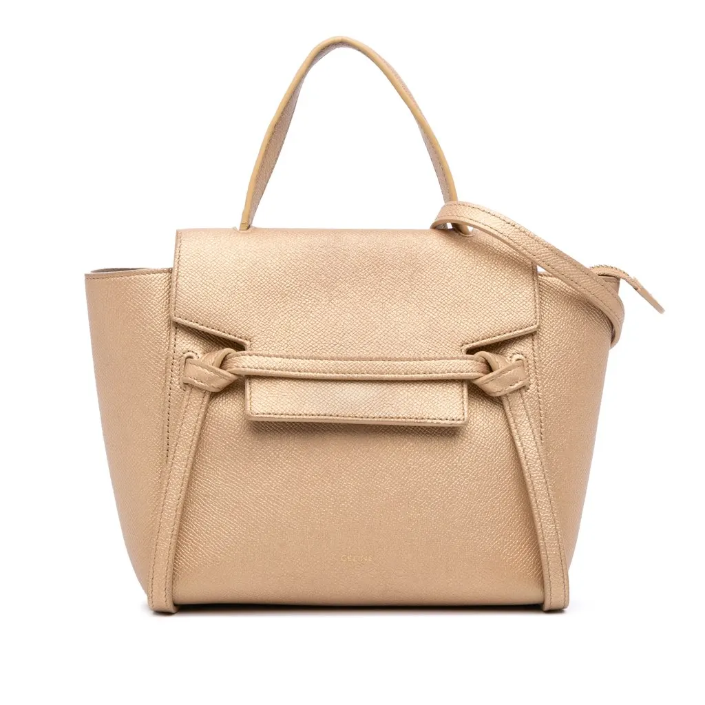 Celine Nano Grained Calfskin Belt Bag Gold Leather Good - Front View