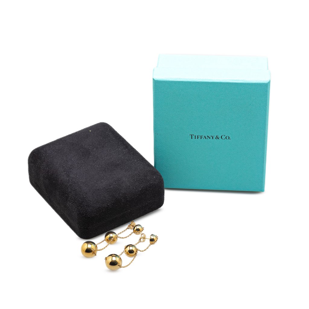 Tiffany & Co 18K Yellow Gold Triple Drop Push Back Earrings - 5