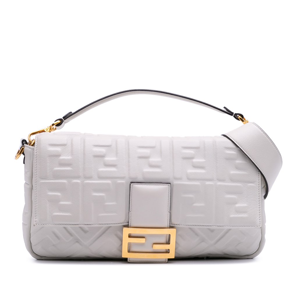 Fendi Large Zucca Embossed Leather Baguette Satchel