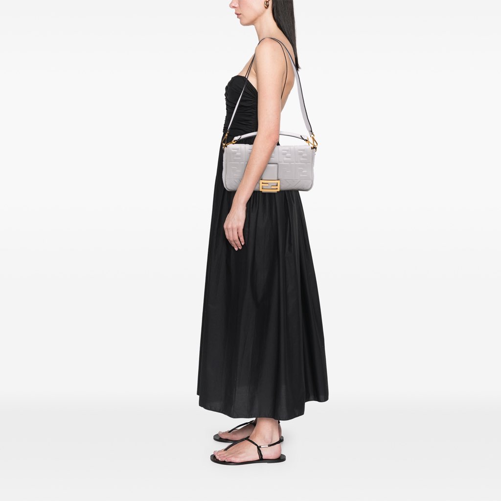 Fendi Large Zucca Embossed Leather Baguette Satchel - Image 13