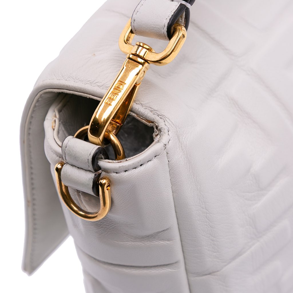 Fendi Large Zucca Embossed Leather Baguette Satchel - Image 10