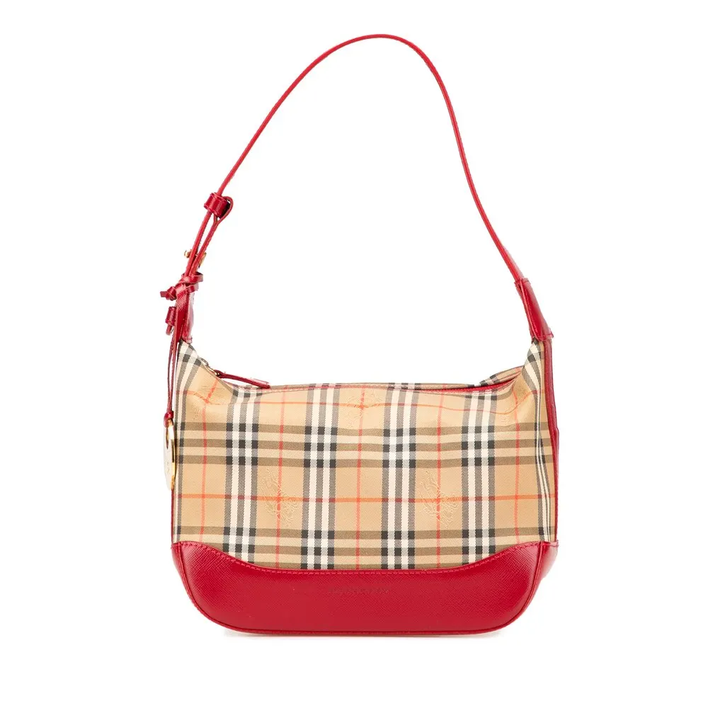 Burberry Haymarket Check Canvas Shoulder Bag Brown Canvas Good - Front View