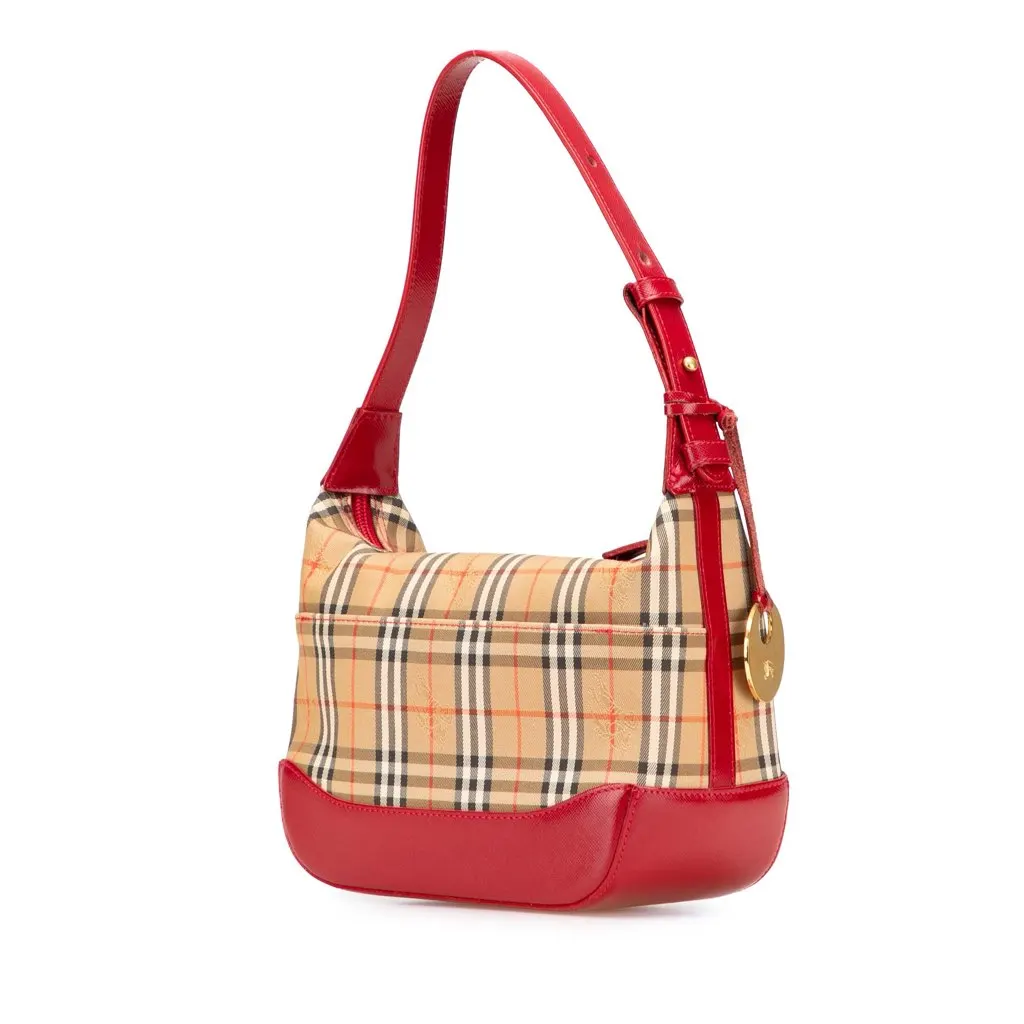 Burberry Haymarket Check Canvas Shoulder Bag Brown Canvas Good - Back View