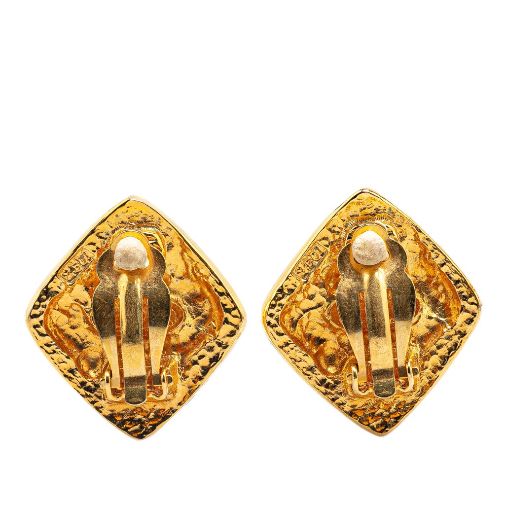Chanel Gold Plated Diamond Clip On Earrings - 2