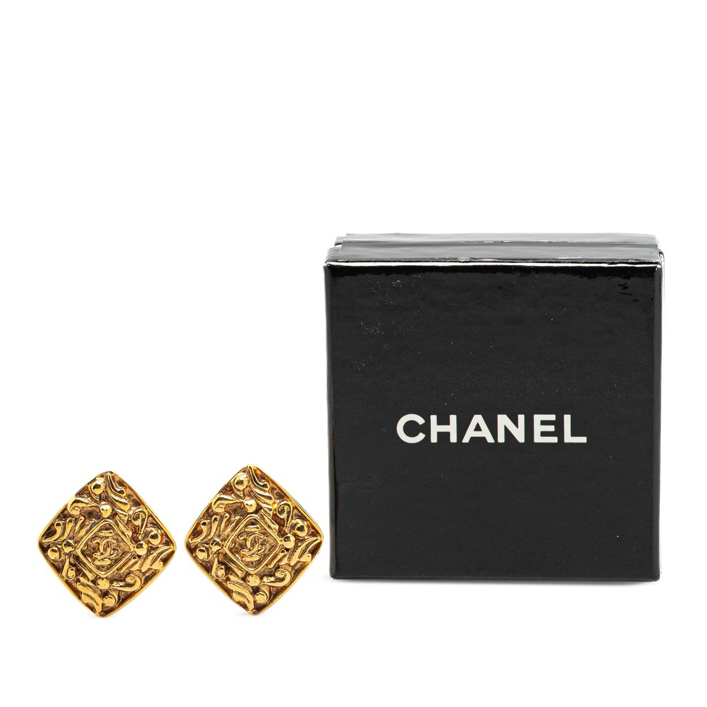 Chanel Gold Plated Diamond Clip On Earrings - 4