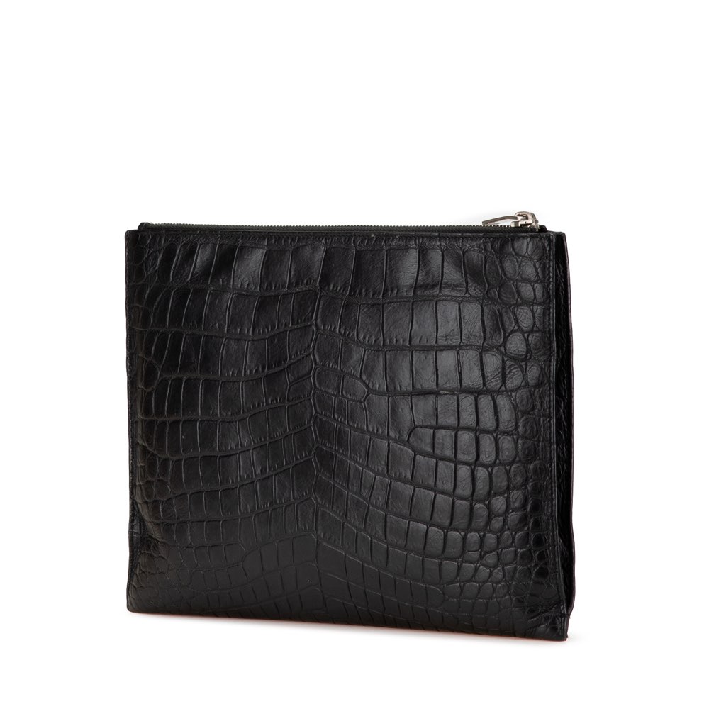 Saint Laurent Croc Embossed Leather Clutch - 2