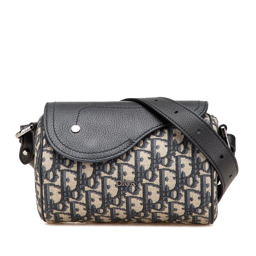Dior Mini Oblique Canvas Roller Saddle Bag with Strap