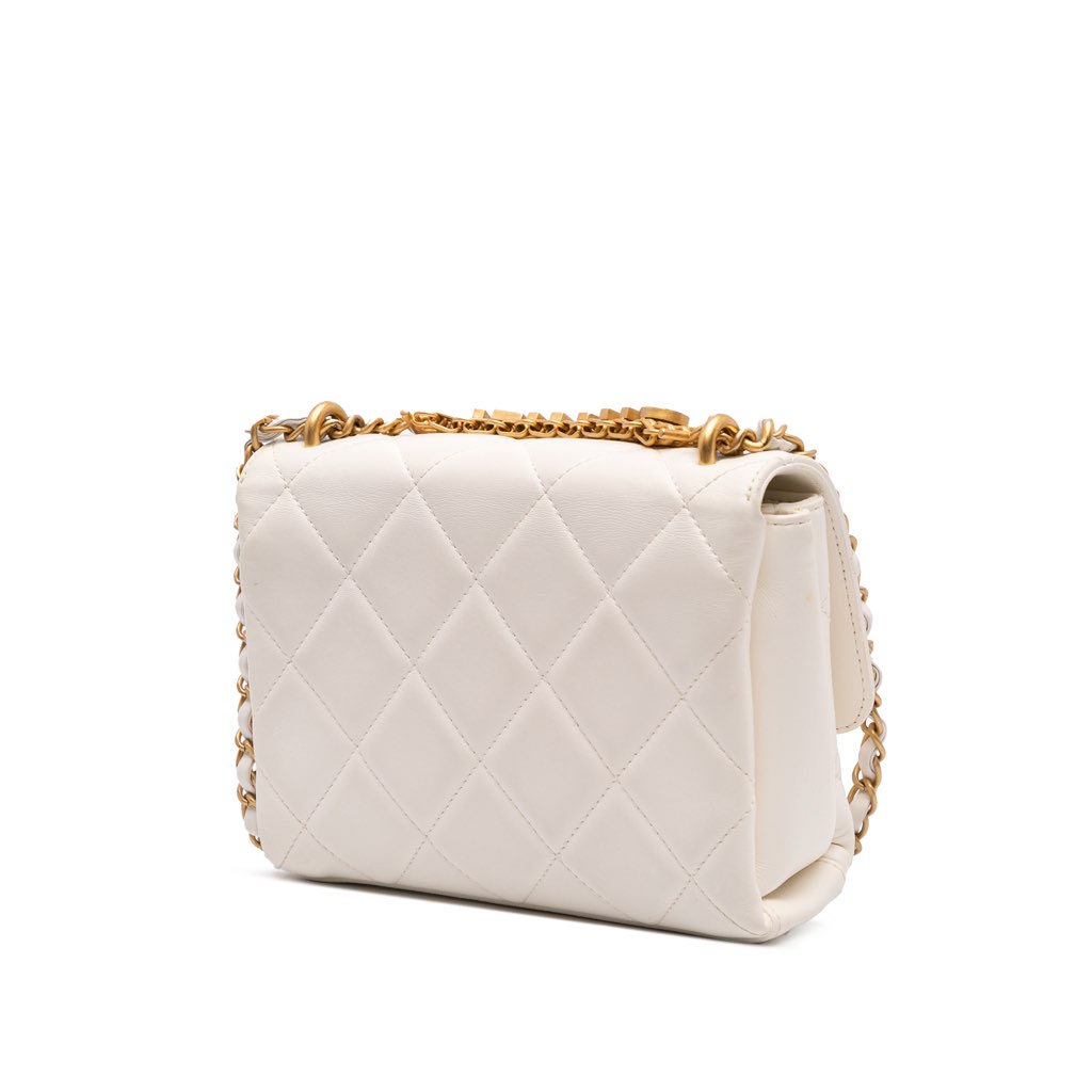 Chanel Mini Quilted Lambskin Crystal Logo Letters Chain Flap - 2