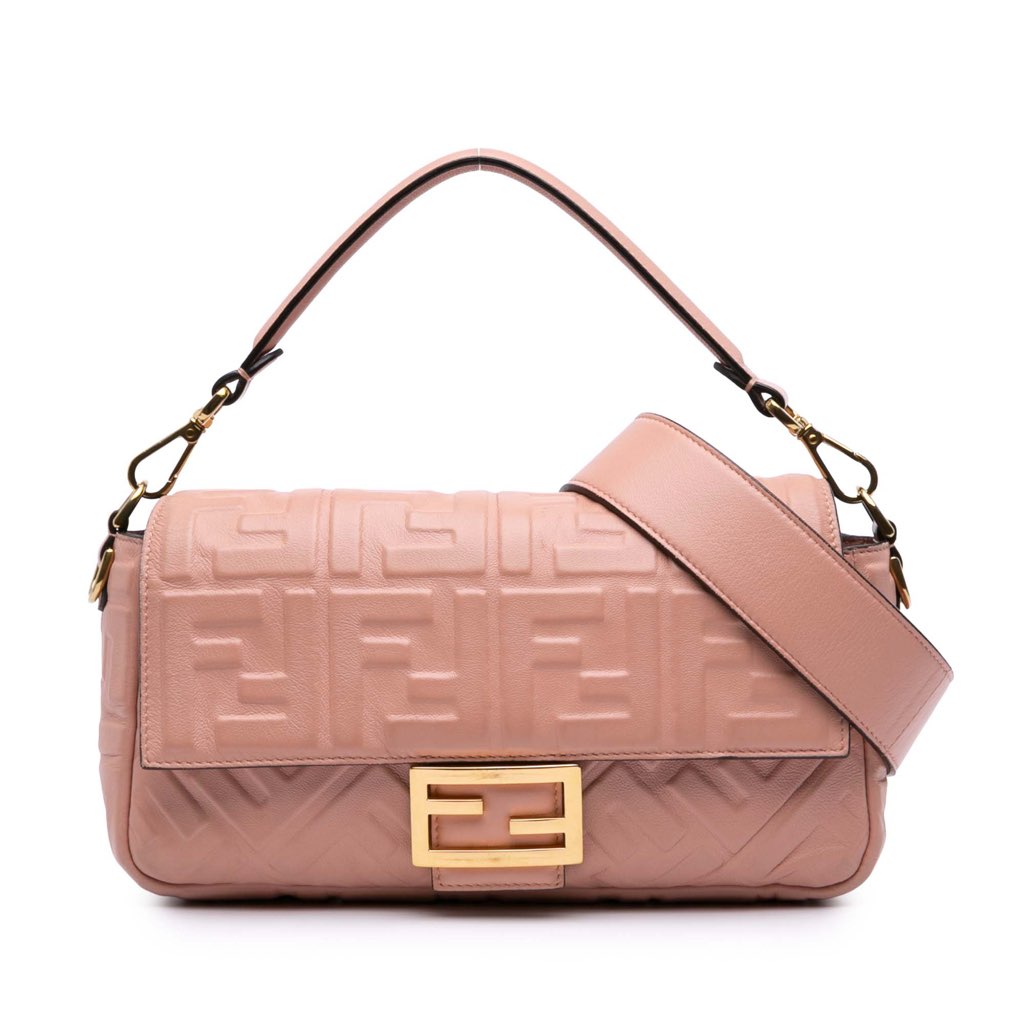 Fendi Medium Leather Embossed FF Baguette Satchel