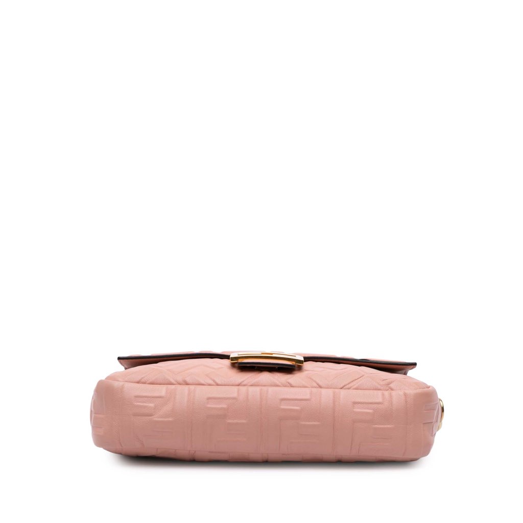 Fendi Medium Leather Embossed FF Baguette Satchel - Image 6