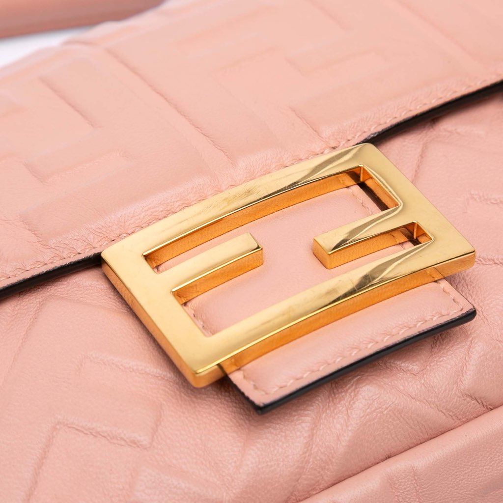Fendi Medium Leather Embossed FF Baguette Satchel - Side view