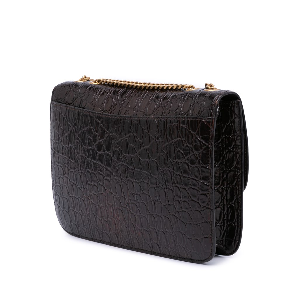 Saint Laurent Croc Embossed Leather Tuc Chain Shoulder Bag - 2