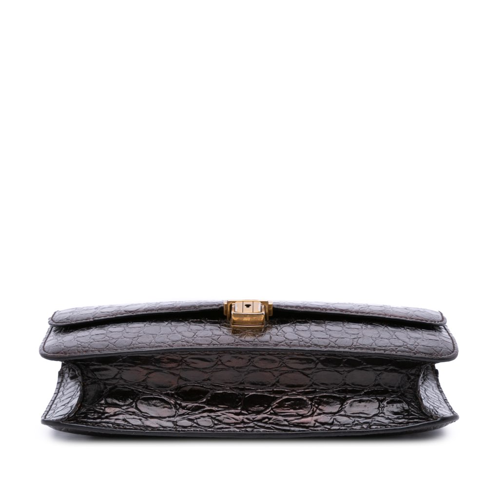 Saint Laurent Croc Embossed Leather Tuc Chain Shoulder Bag - 3