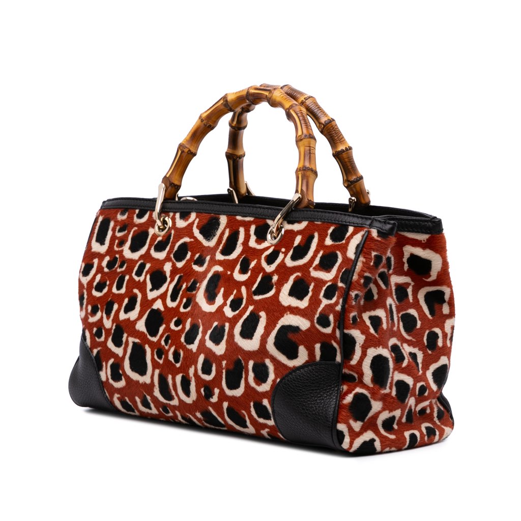 Gucci Medium Pony Hair Bamboo Shopper Satchel - Back view