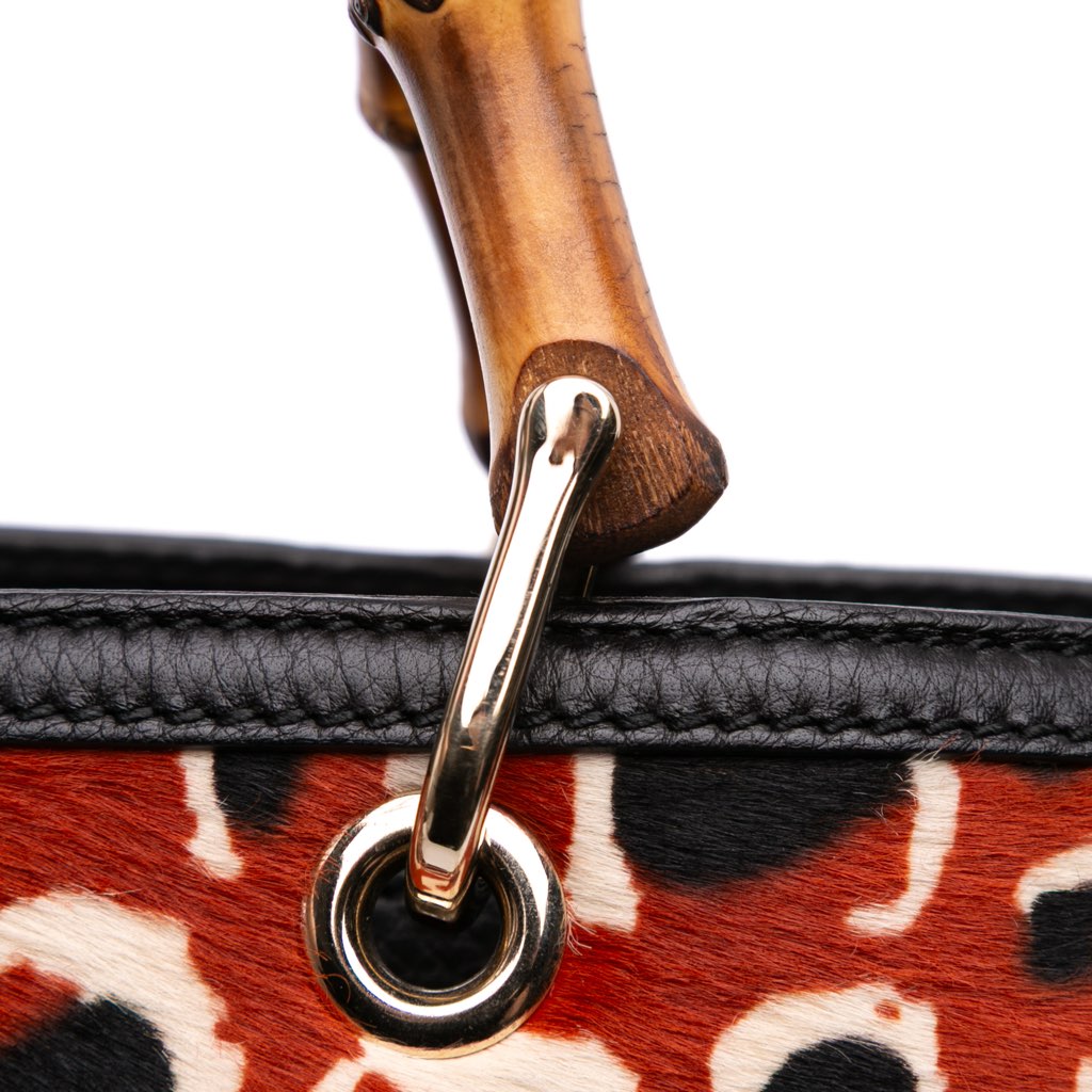 Gucci Medium Pony Hair Bamboo Shopper Satchel - Image 13