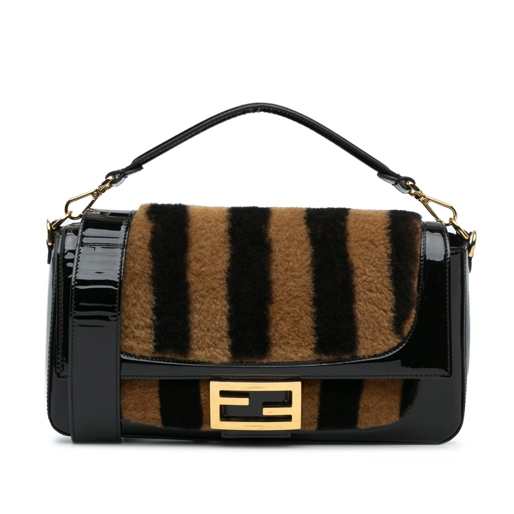 Fendi Shearling Pequin Baguette Satchel