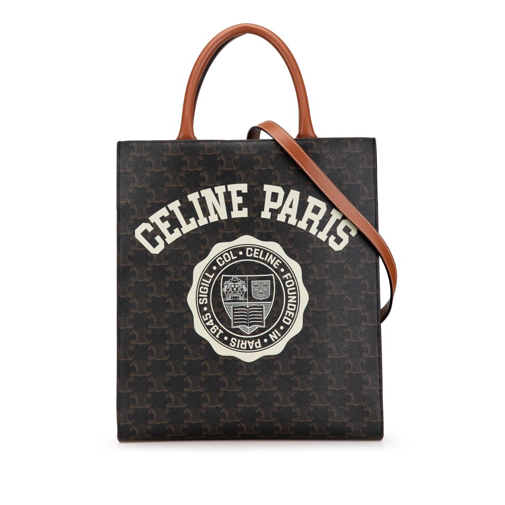 Celine Small Paris Print Triomphe Coated Canvas Vertical Cabas Tote