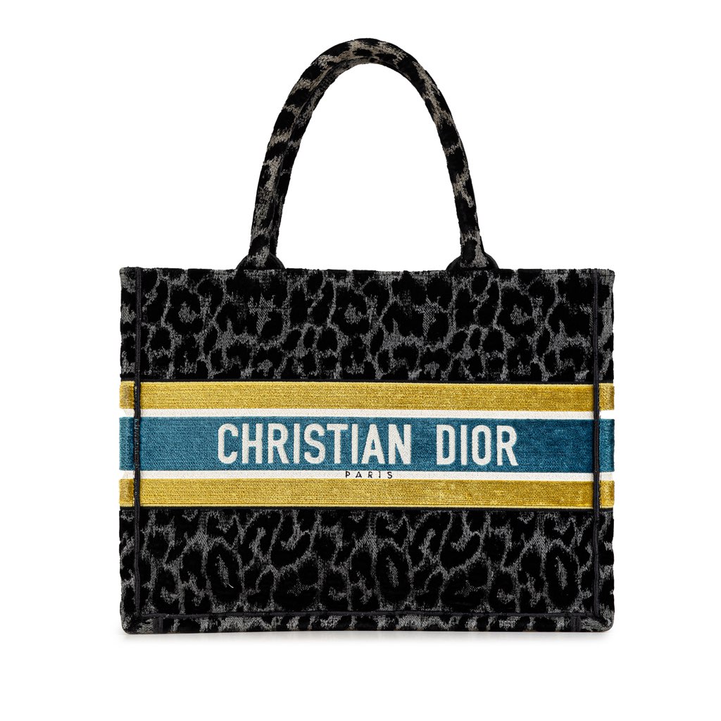 Dior Mizza Medium Embroidered Canvas Leopard Book Tote