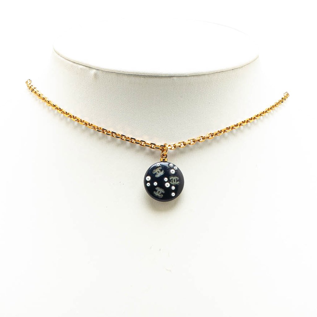 Chanel Gold Plated CC Resin and Faux Pearl Pendant Necklace - 4