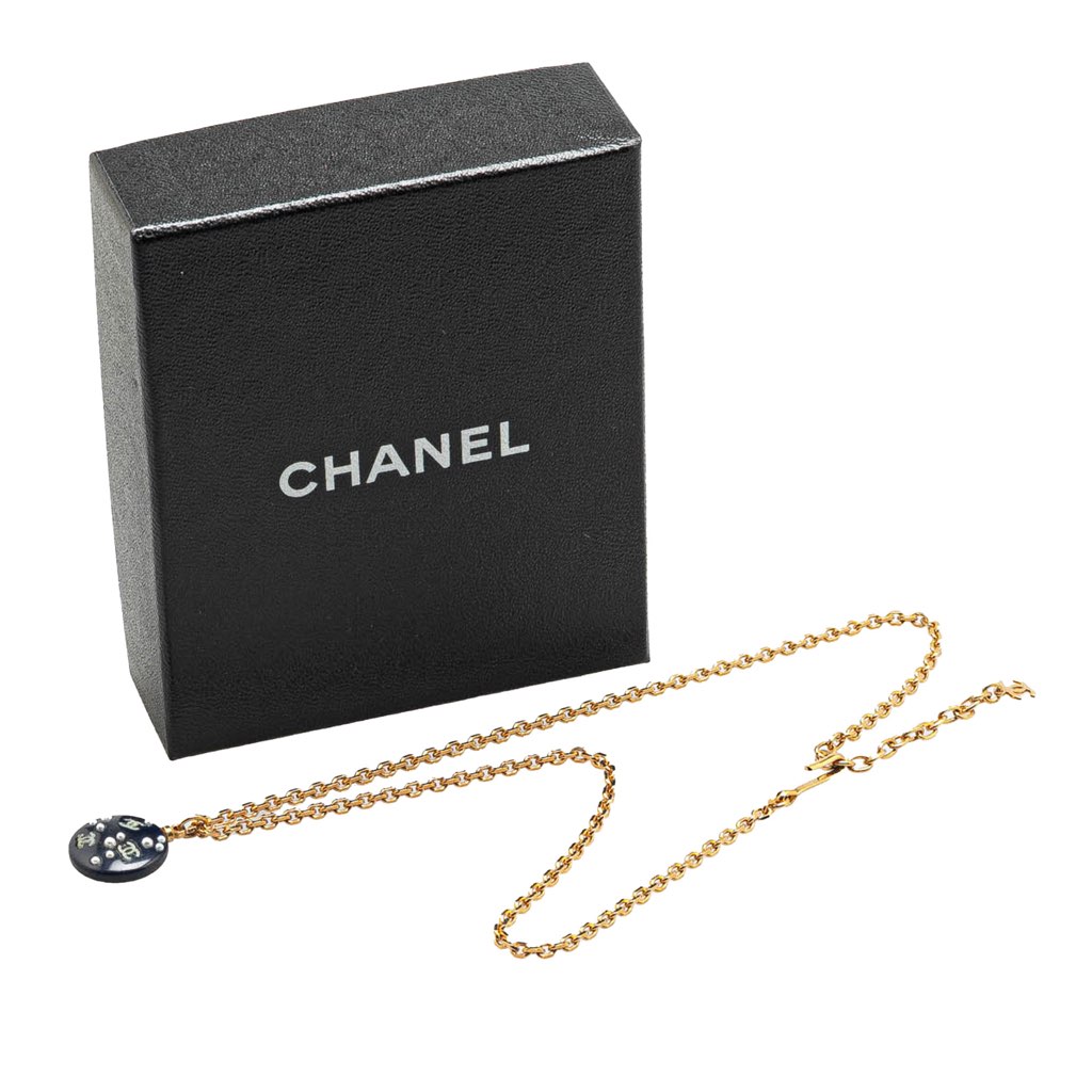 Chanel Gold Plated CC Resin and Faux Pearl Pendant Necklace - 5