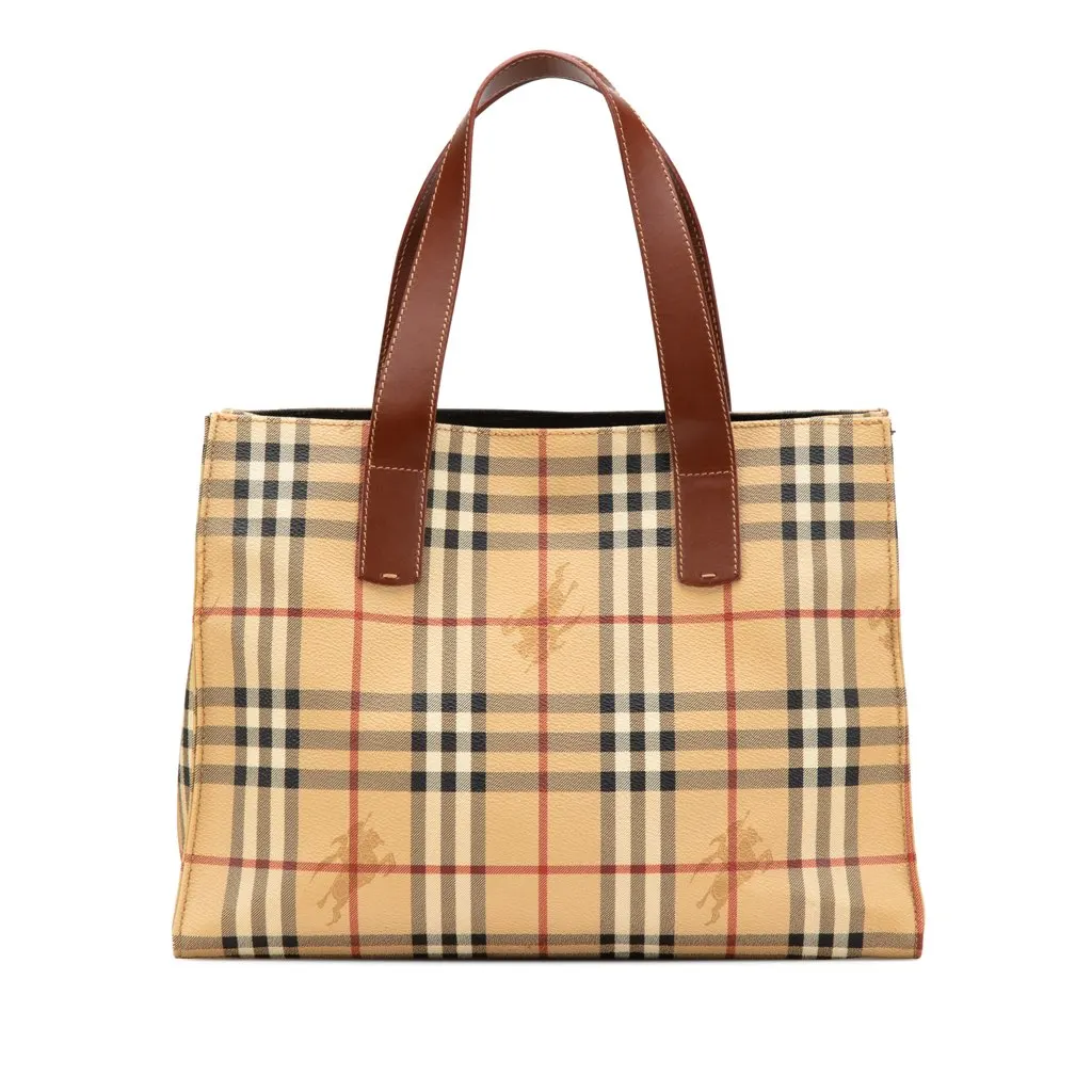 Burberry Haymarket Check Coated Canvas Tote Brown Canvas Good - Front View