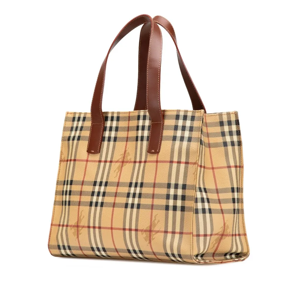 Burberry Haymarket Check Coated Canvas Tote Brown Canvas Good - Back View