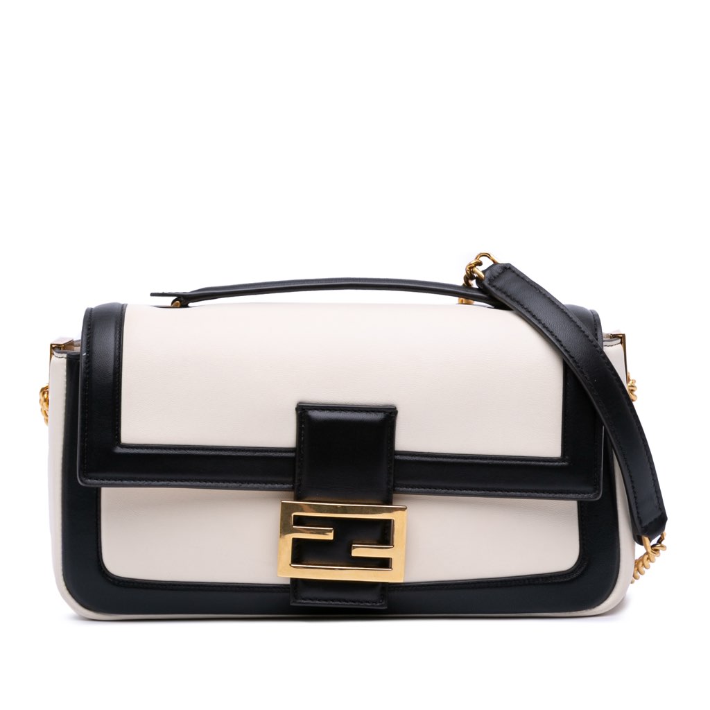 Fendi Bicolor Leather Chain Midi Baguette