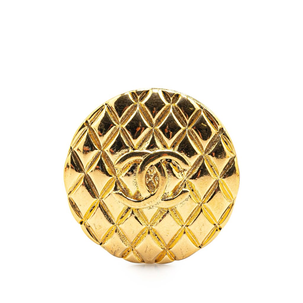 Chanel Gold Plated CC Quilted Round Brooch