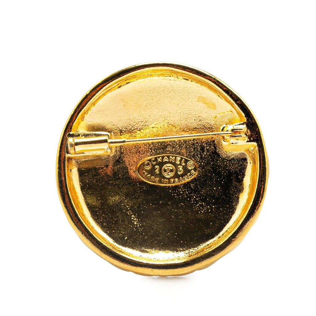 Chanel Gold Plated CC Quilted Round Brooch - Back view