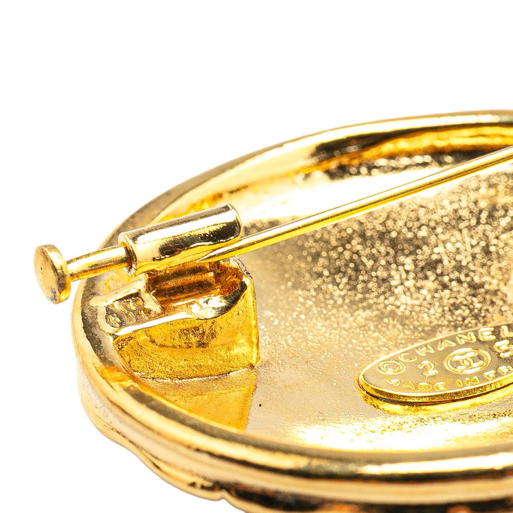 Chanel Gold Plated CC Quilted Round Brooch - 4