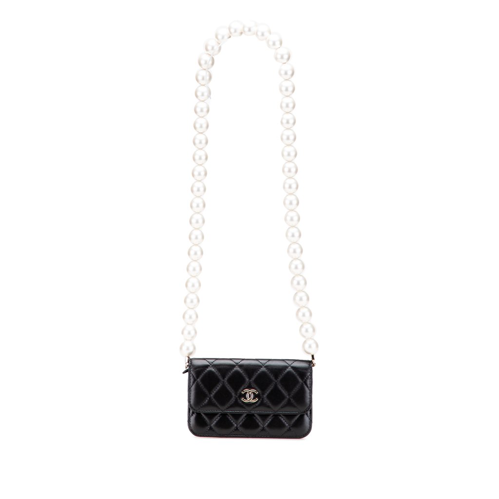 Chanel Quilted Calfskin Maxi Pearls Clutch With Chain