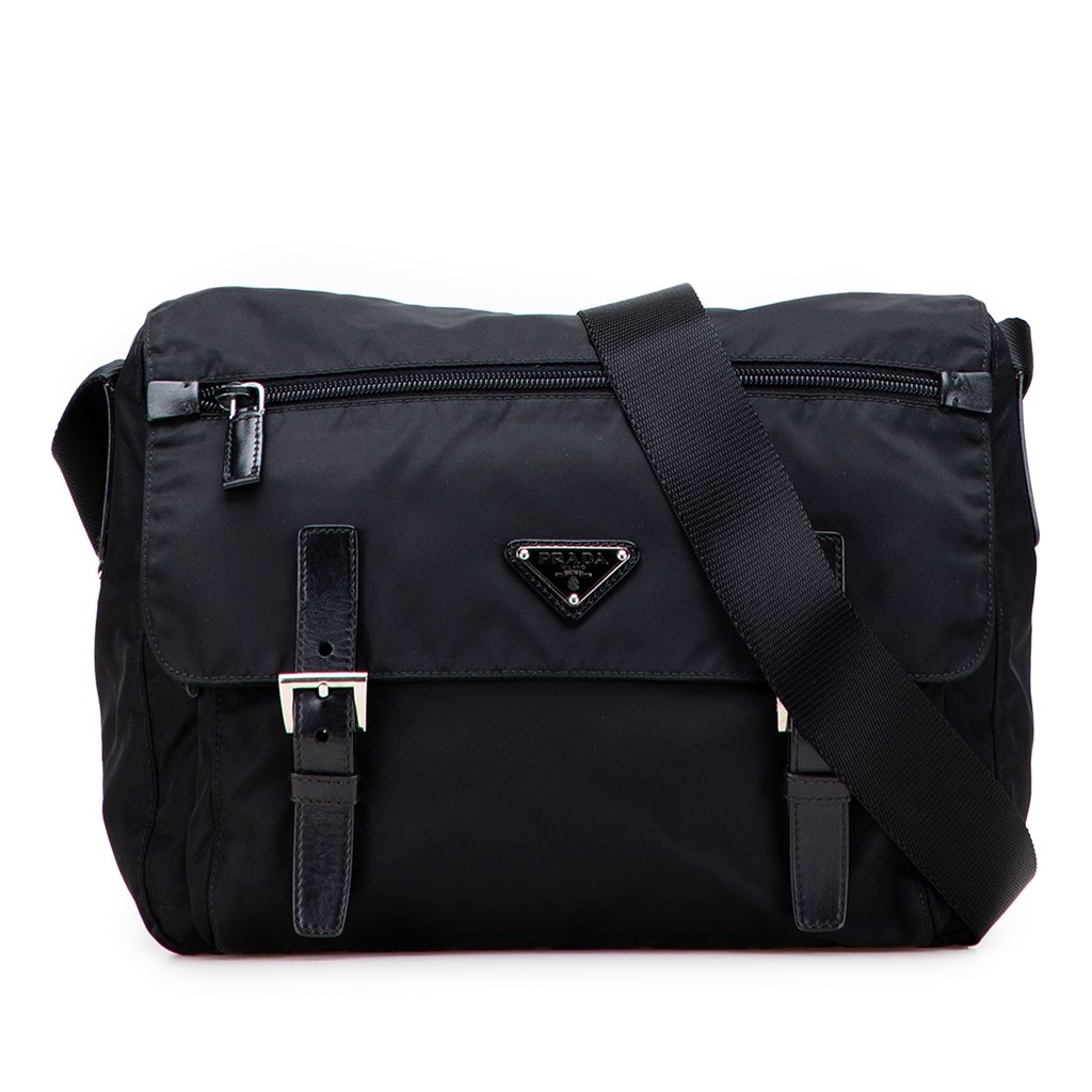 Prada Tessuto Zip Double Buckle Messenger Bag