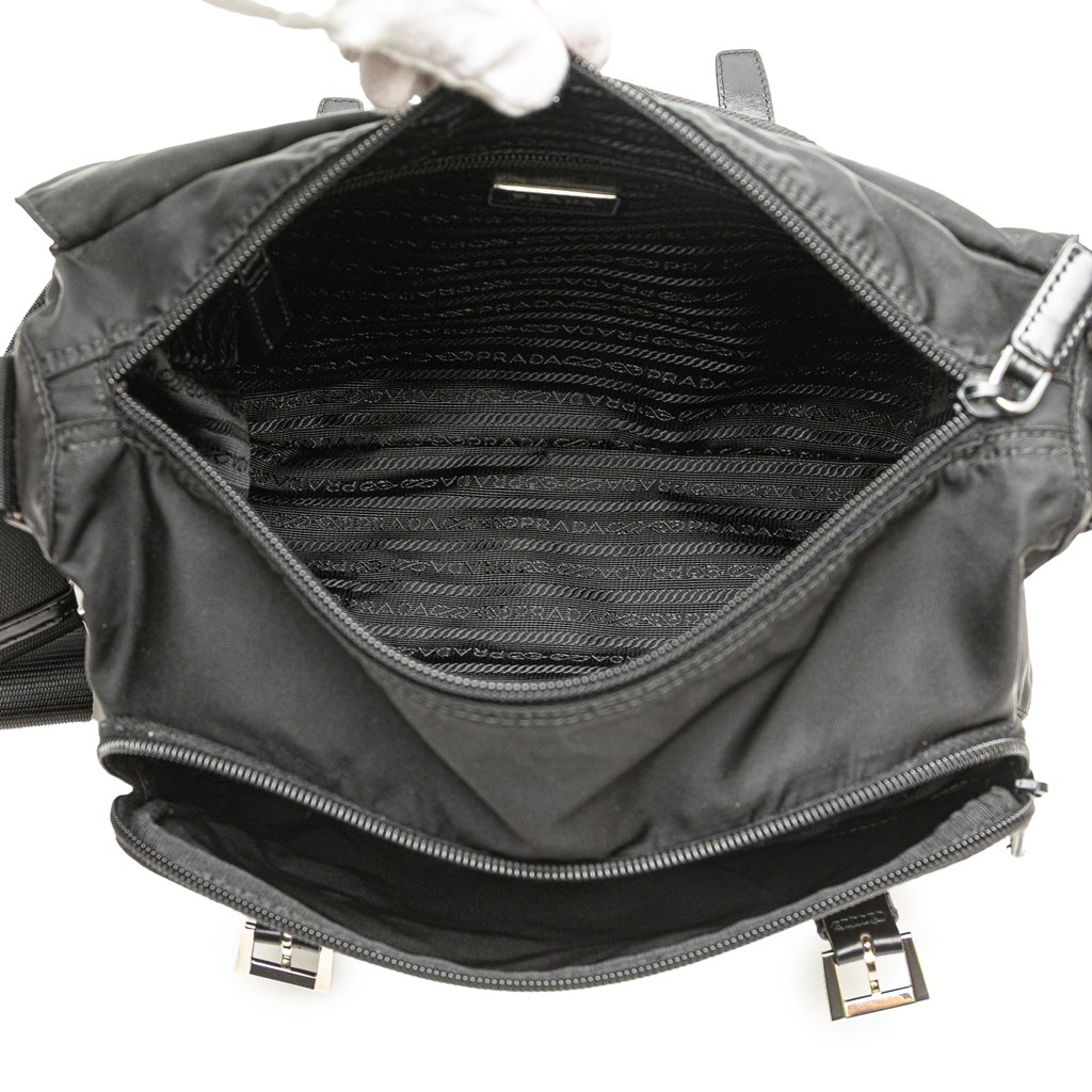Prada Tessuto Zip Double Buckle Messenger Bag - 4
