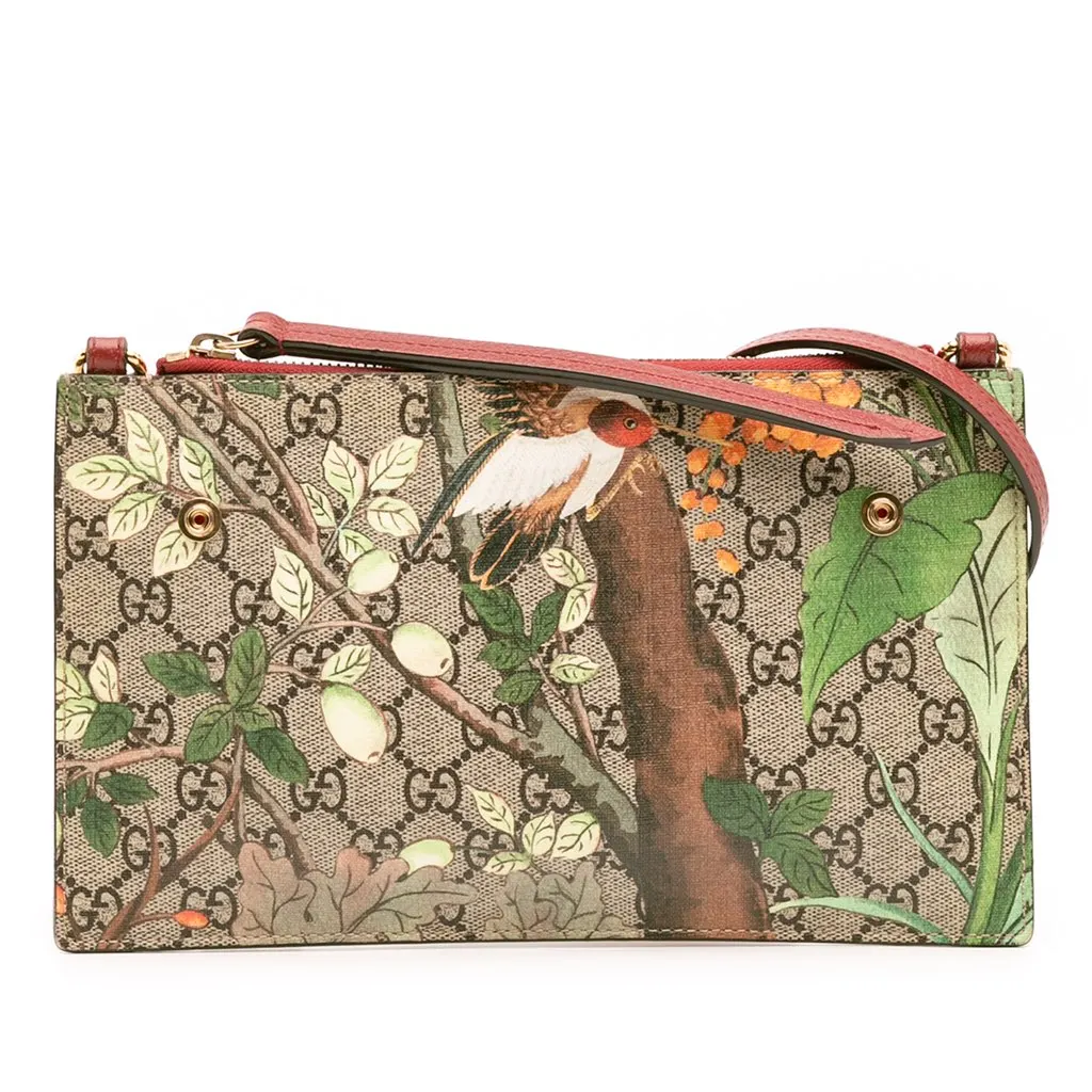 Gucci GG Supreme Bengal Double Zip Pochette Brown Canvas Good - Front View
