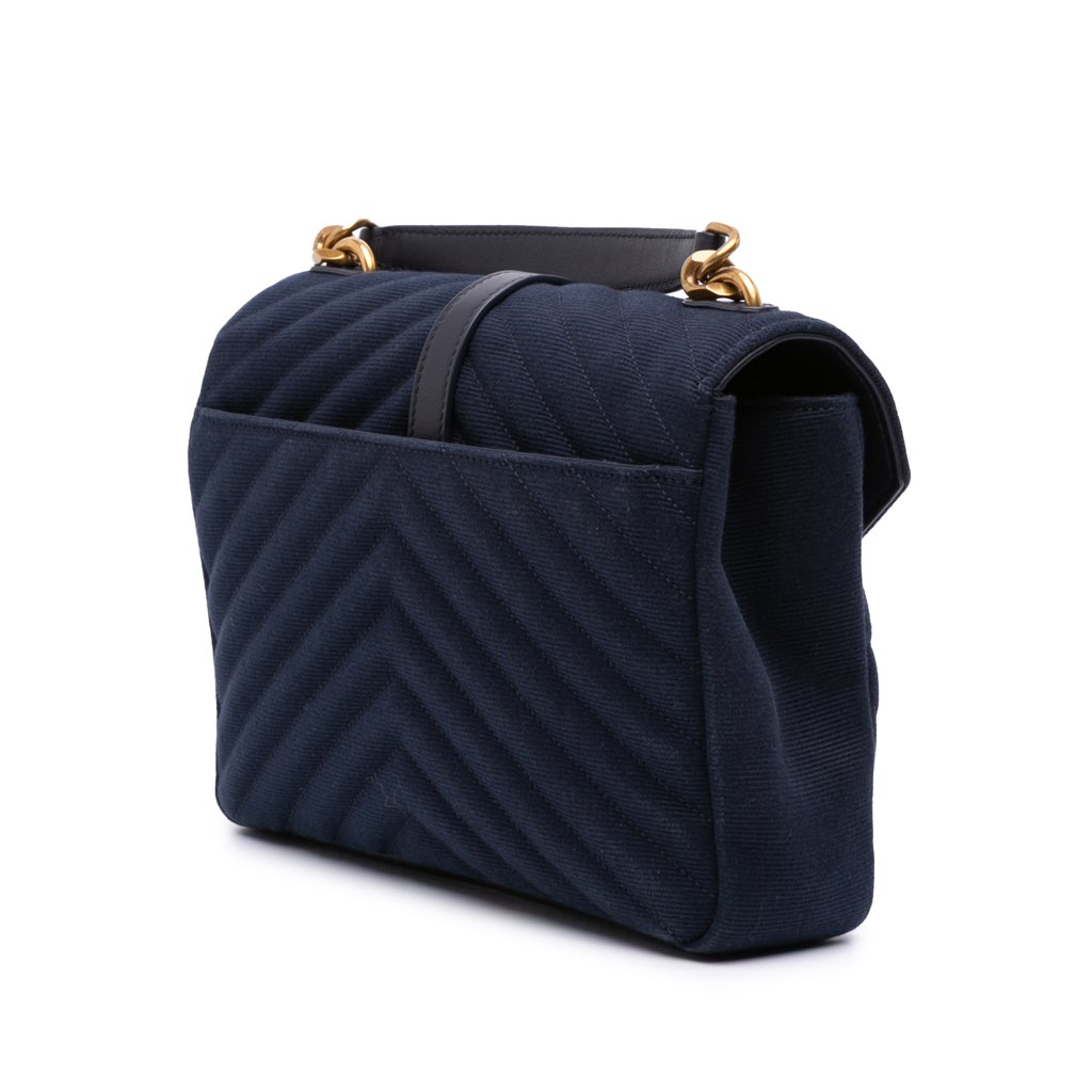 Saint Laurent Medium Canvas Chevron Monogram College Satchel - 2