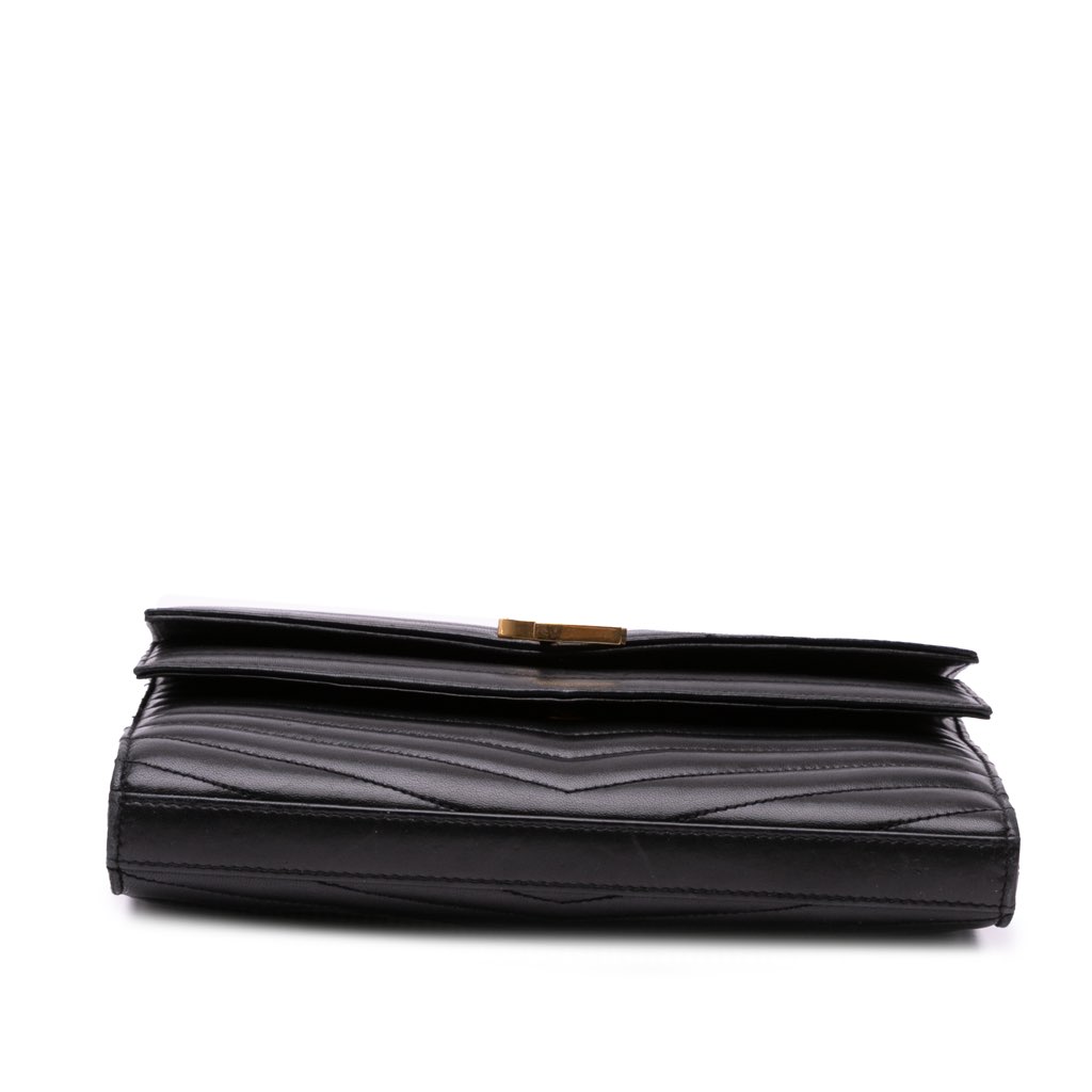 Saint Laurent Lambskin Chevron Monogram Sulpice Chain Wallet - 3
