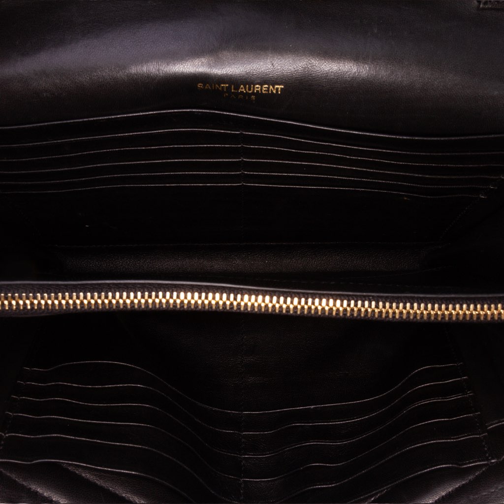Saint Laurent Lambskin Chevron Monogram Sulpice Chain Wallet - 5
